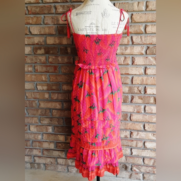 FARM Rio Red Pepper Ruffled Smocked Midi Sundress - Picture 9 of 15